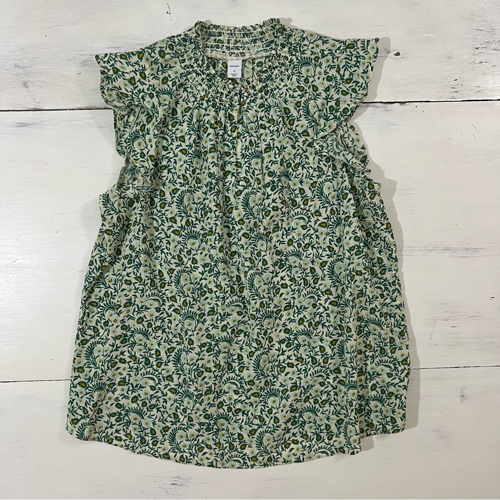 NWOT Old Navy Sleeveless Smocked Neck Blouse Blue Green Floral Small